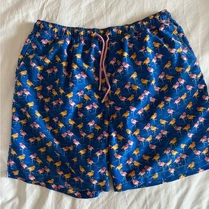 Peter Millar Swim Trunks Shorts Adult Blue Lined Flamingo's Men's Size XLarge